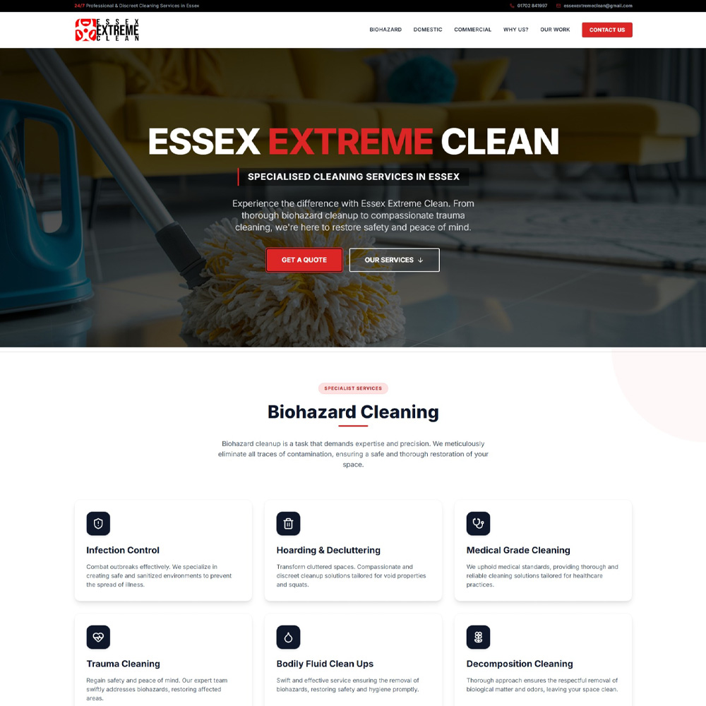 Essex Extreme Clean Website Mockup
