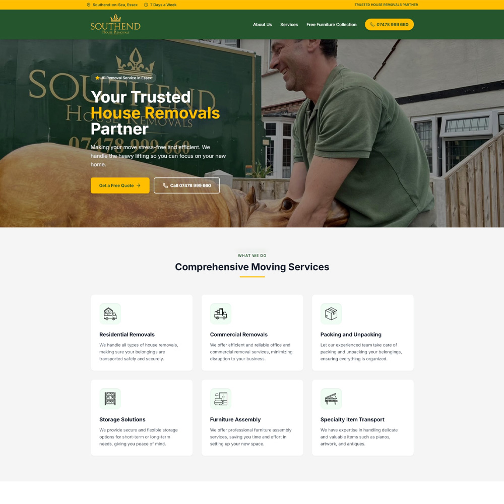 Southend House Removals Website Mockup